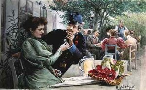 Soldier and a Young Girl Drinking New Wine 1896