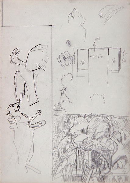 Studies of Tree Houses Animals and Floor Plan for the Cave of the Golden Calf