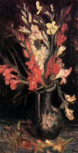 Vase With Red And White Carnations On Yellow Background