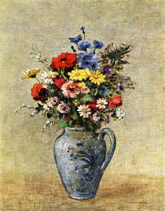 Flowers In A Vase With Blue Decoration