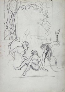 Design for a Decorative Doorway Primitive People for the Cave of the Golden Calf