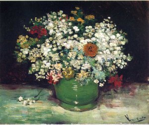 Vase With Zinnias And Other Flowers